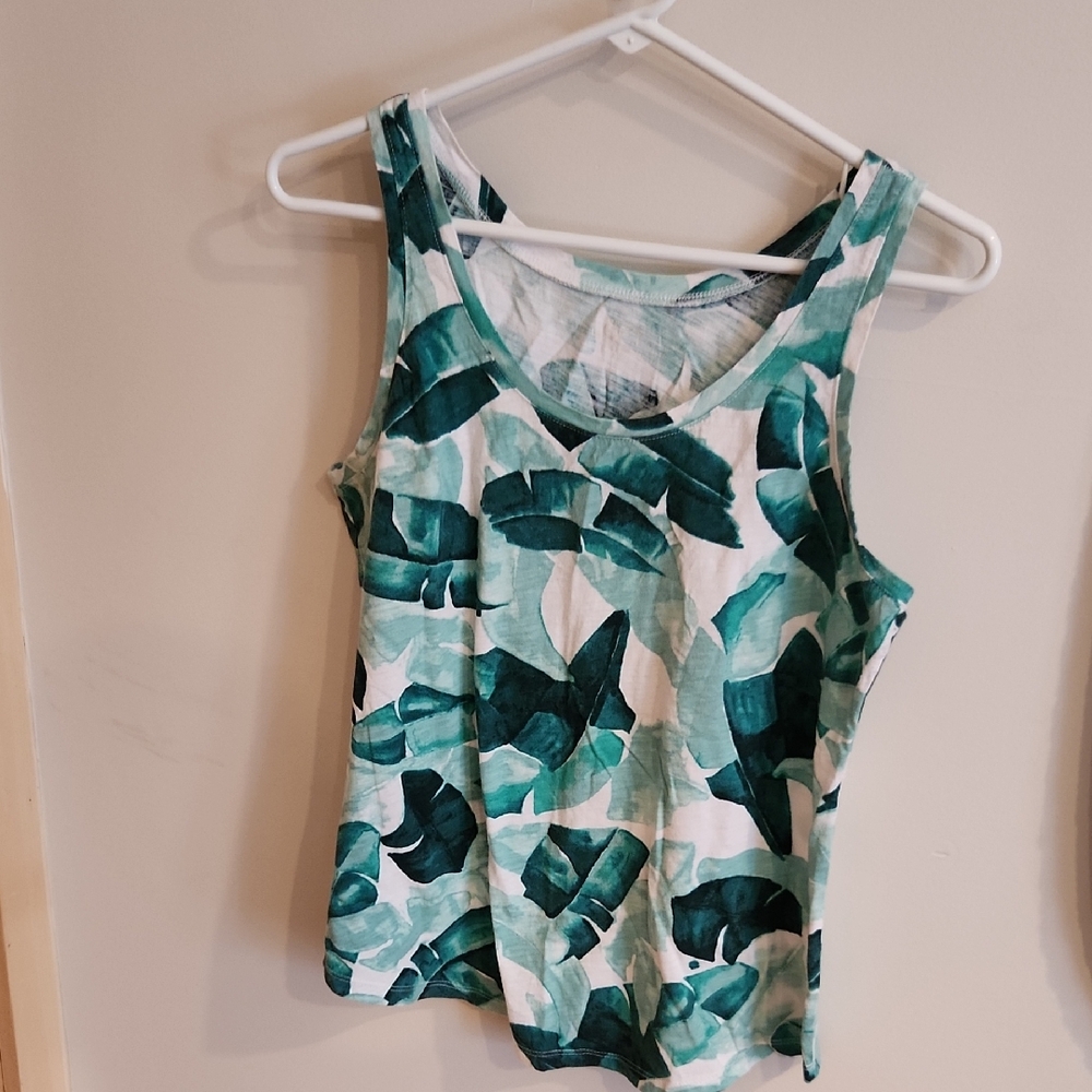 LOFT Green Leaf Pattern Tank Top